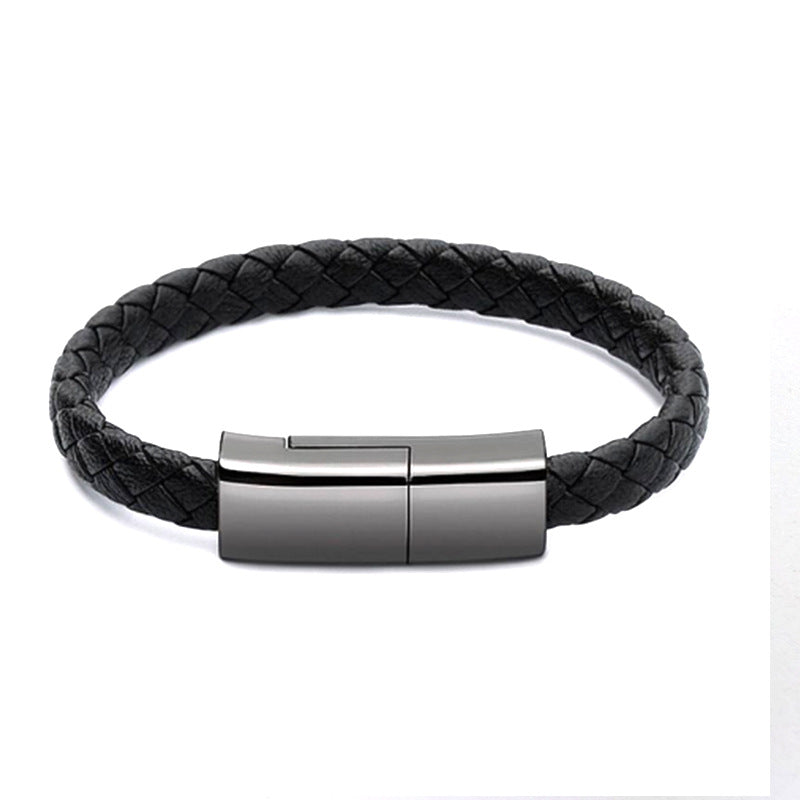 Leather Braided Usb Data Cable Bracelet