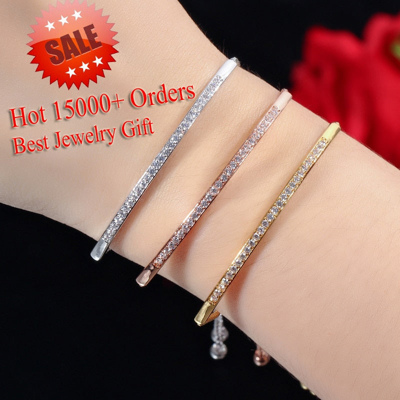 Adjustable Bracelet Bangle for Women Brilliant CZ Rose Gold