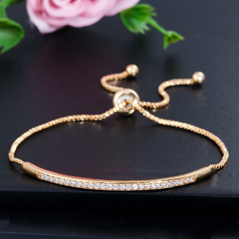 Adjustable Bracelet Bangle for Women Brilliant CZ Rose Gold