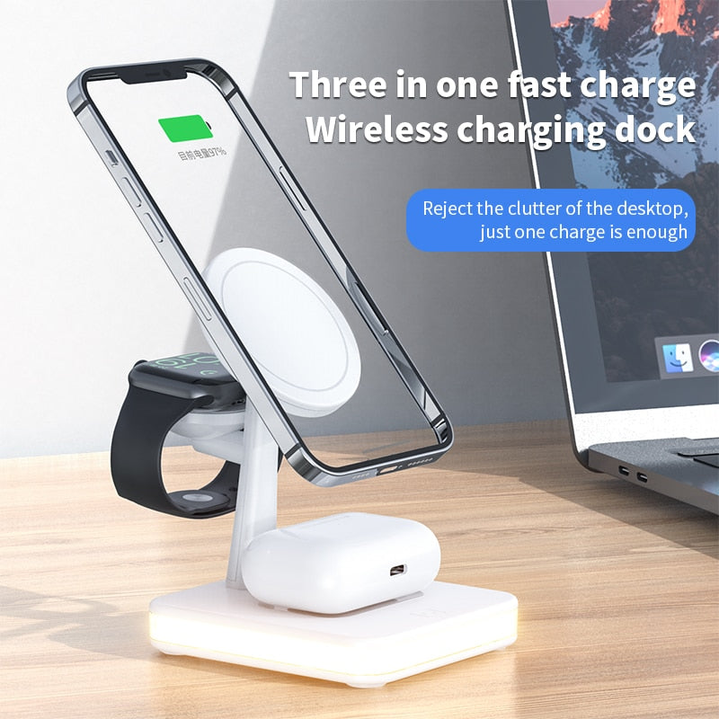 Magnetic Wireless Charger Stand Dock For iPhone 14 13 12 Pro Max+ Apple Watch 8 + Airpods