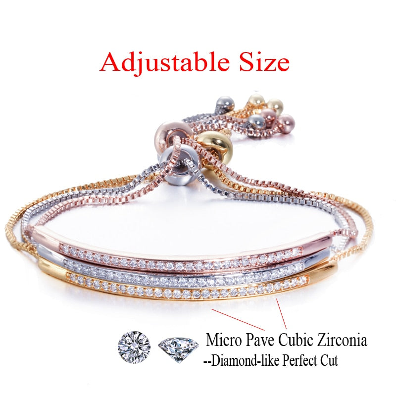 Adjustable Bracelet Bangle for Women Brilliant CZ Rose Gold