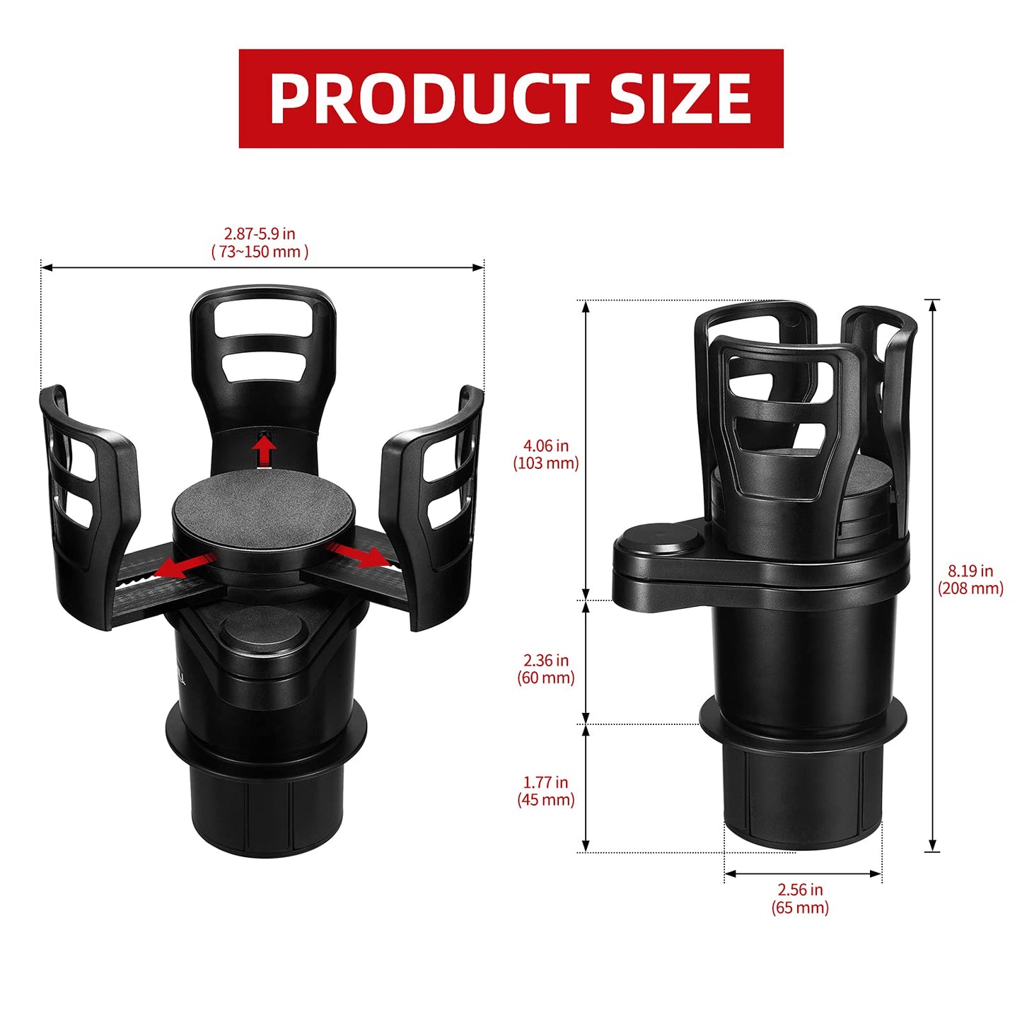 2 in 1 Car Cup Holder Adjustable 360° Rotating Car Cup Holder